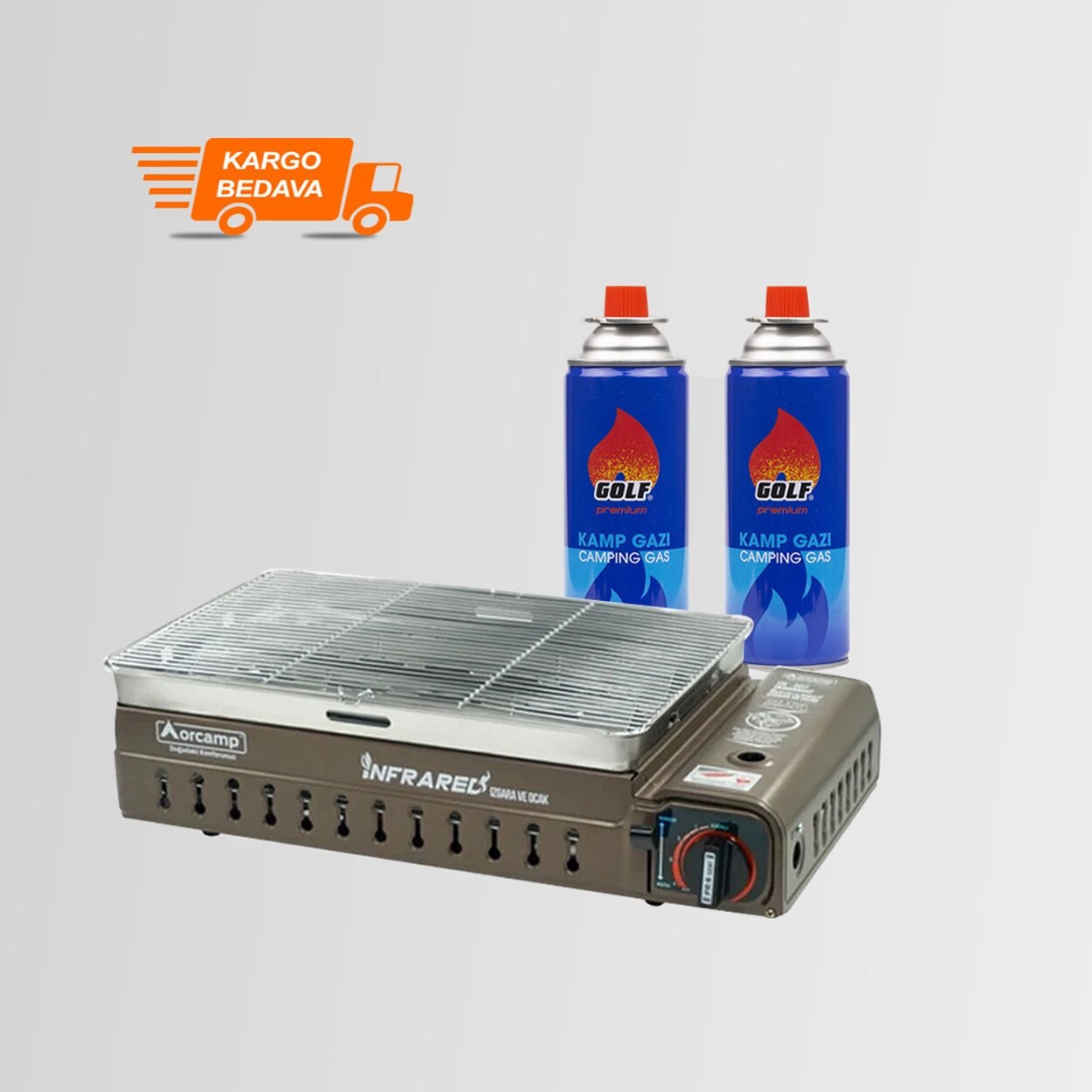 CK-507 Orcamp Portatif Kamp Ocak Izgara Çantalı + 2 Golf 227 Gr Kartuş KAHVERENGİ