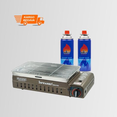 CK-507 Orcamp Portatif Kamp Ocak Izgara Çantalı + 2 Golf 227 Gr Kartuş KAHVERENGİ
