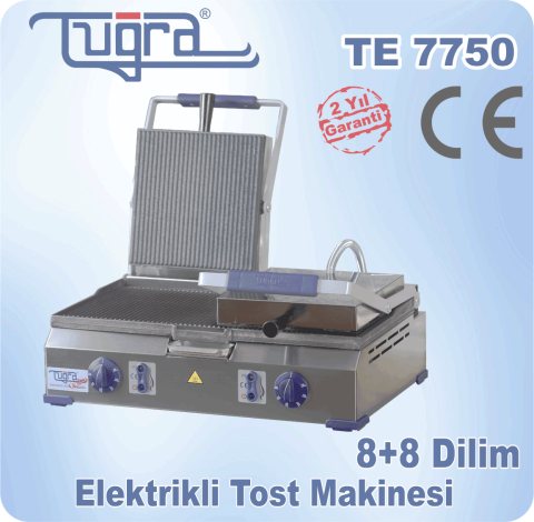 Tuğra TE-7750 Çift Baskılı 8+8 Dilim Sanayi Tipi Döküm Elektrikli Eko Tost Makinası