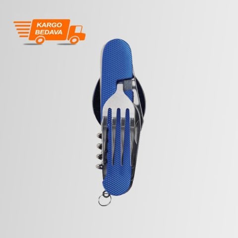 Nurgaz Campout NG KKCT-M Katlanır Çatal - Kaşık - Bıçak - Türbişon Mavi