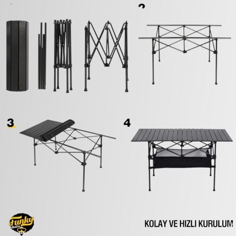 FUNKY CHAIRS Family Large Katlanabilir Alüminyum Kamp Masası (95x55x68cm) – Siyah