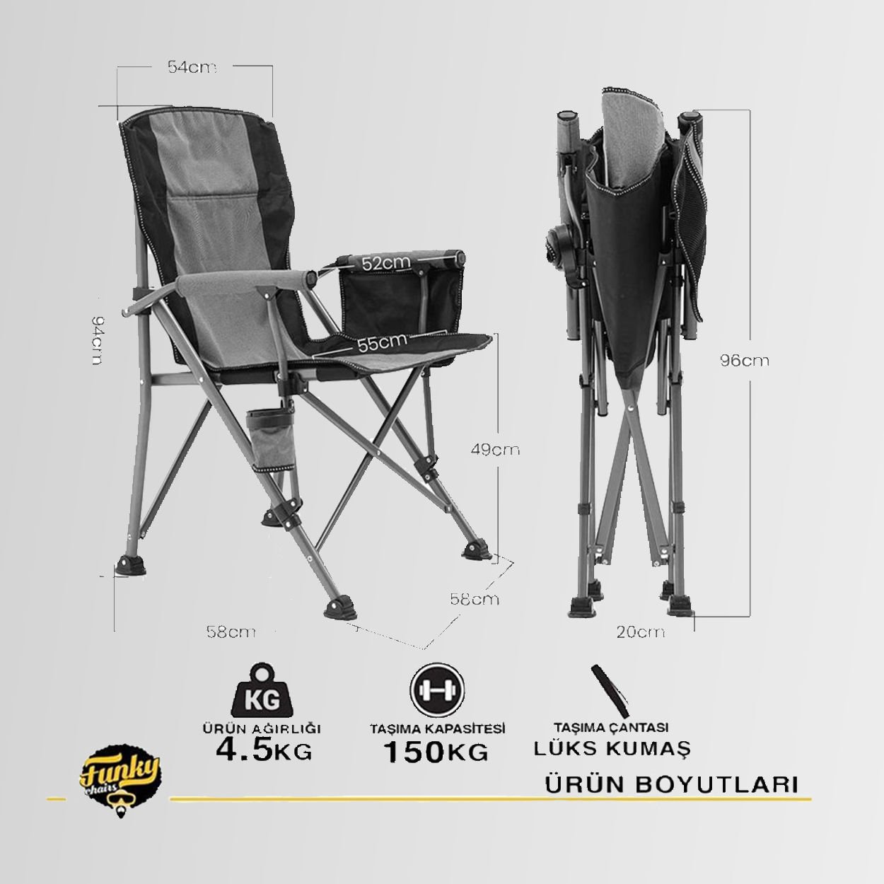 FUNKY CHAIRS River Side Katlanabilir Kamp Sandalyesi Gri