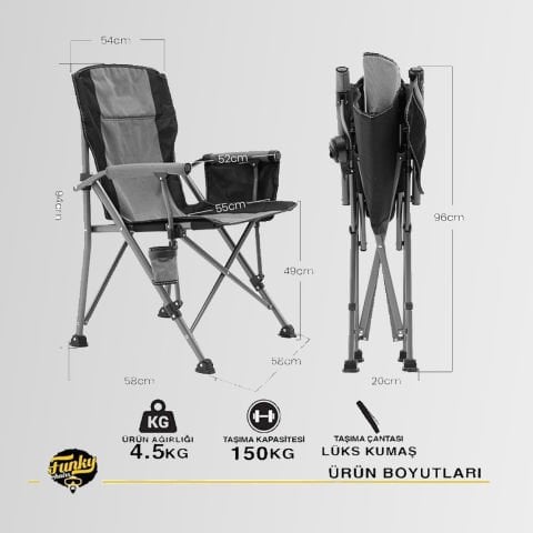 FUNKY CHAIRS River Side Katlanabilir Kamp Sandalyesi Gri