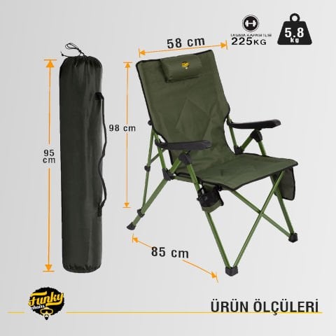 FUNKY CHAIRS Comfort 3 Kademeli Katlanabilir Kamp Sandalyesi Haki